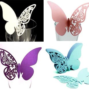 Amazon Flower Decoration Banquet Wedding Setup 3D Cup Card Dark Purple Butterfly Wall Sticker Place Card Stock