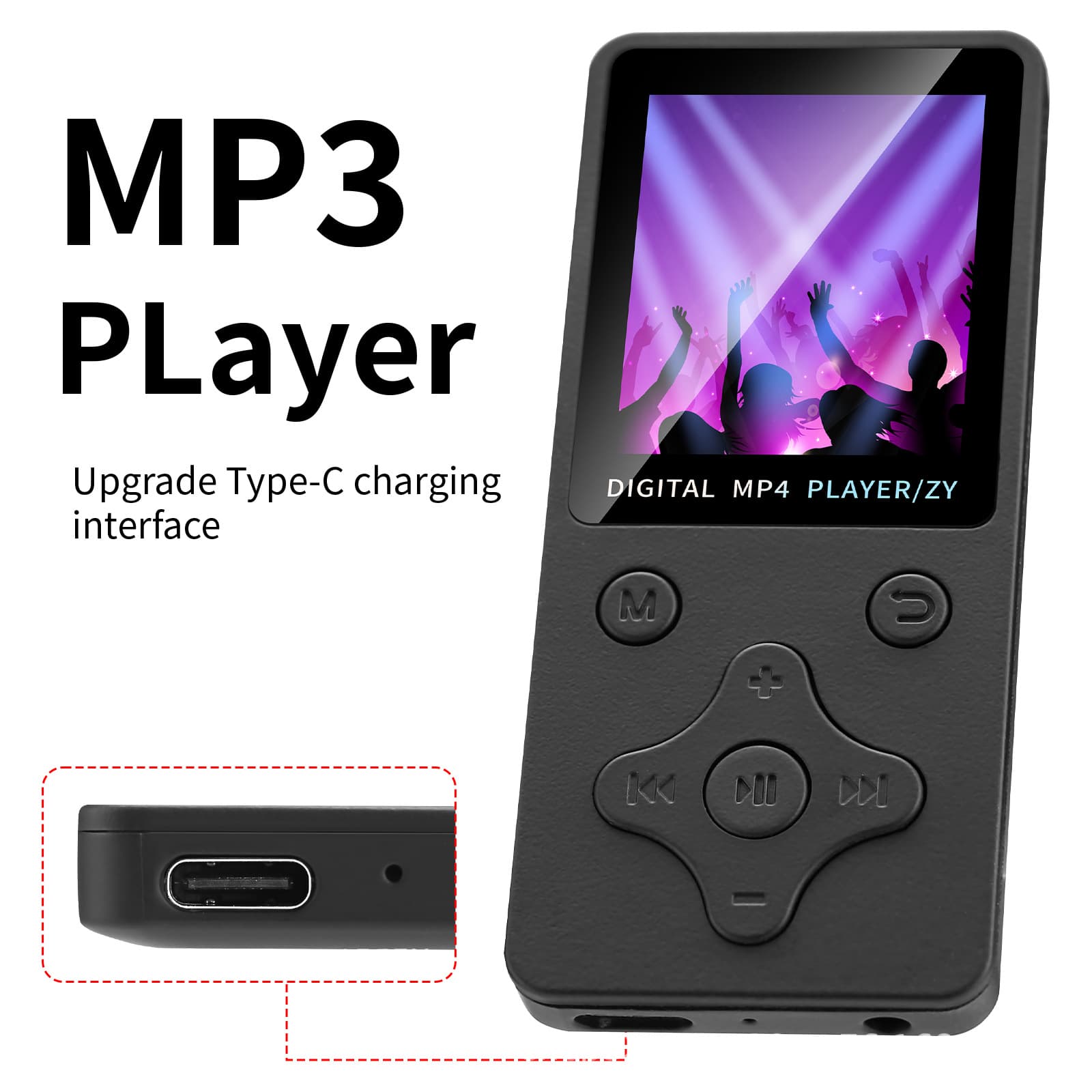 T1 Bluetooth MP3 Music Player with External Speaker, MP4 Portable Player for Students, 1.8-inch Screen, TF Card Support