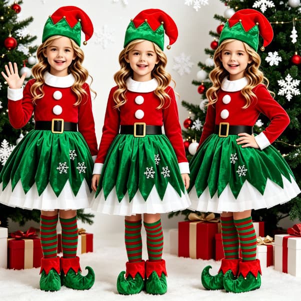 Cross-border New Christmas Children's Style Christmas Elf Party Cosplay Set Christmas Girls Costume
