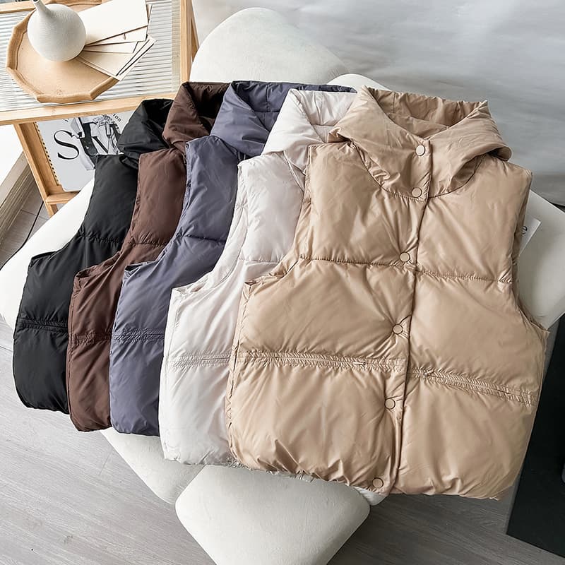 [Lots of ready stock] Cotton vest, women's short outer wear, autumn and winter new Korean style hooded loose versatile vest cross-border