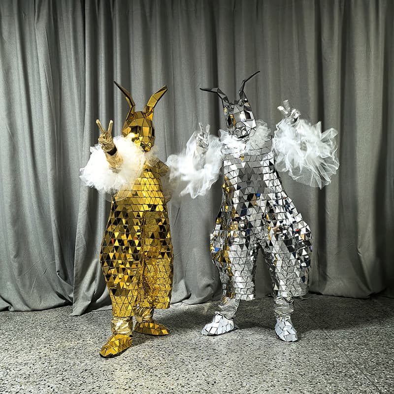 Mirror Man Costume Reflective Lens Suit Party Cute Rabbit Costume Bar Party Cosplay Unisex