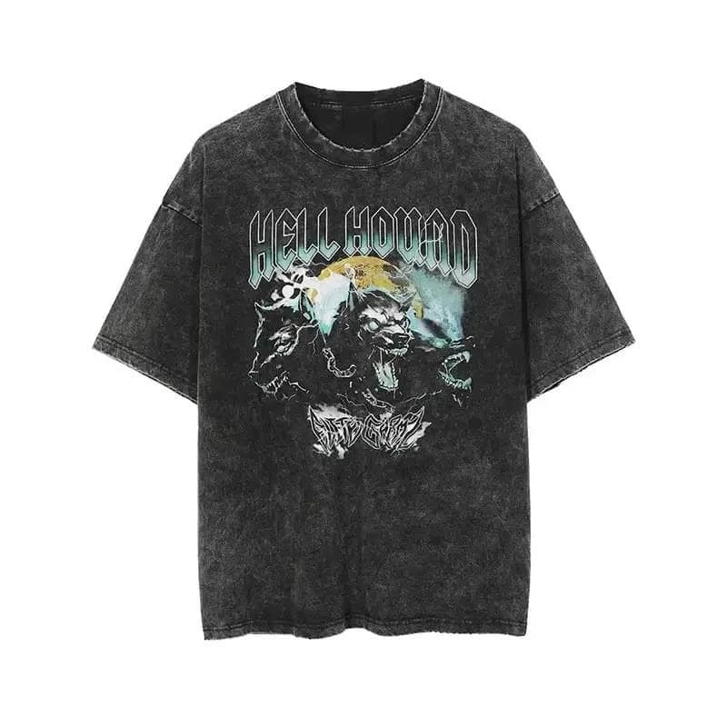 Summer Men's Vintage Wash T-shirt Anime Goth Streetwear Punk