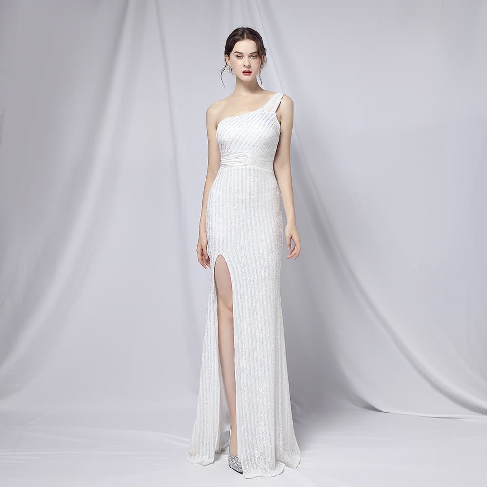 18699# Heavy Craft Sequined Glittering Beads Elegant Party Evening Dress Sexy Long Slim Fit Wedding Guest Banquet Gown for Bride