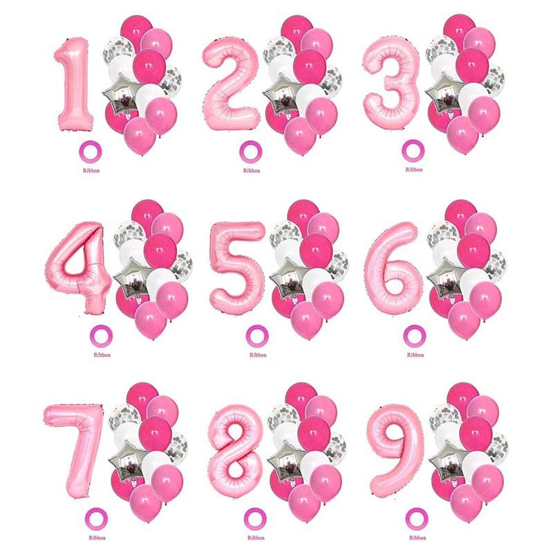13pcs Aluminum Mold Number Latex Balloons Birthday Number Combo Baby Birthday Party Decoration Balloon Set
