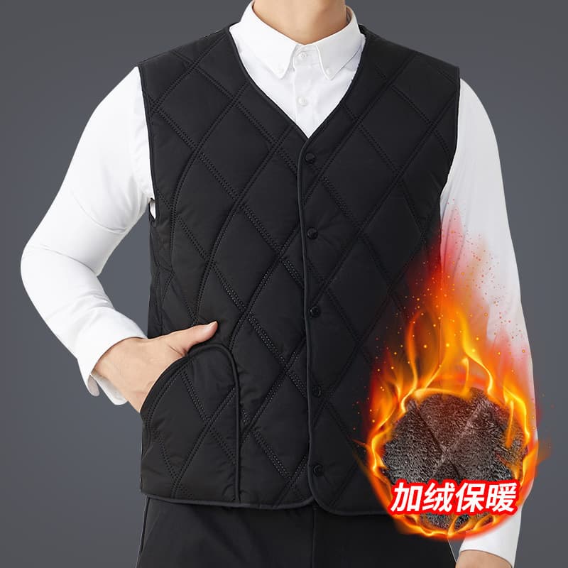 Autumn/Winter Cotton Vest for Men, Fleece-Lined Warm Sleeveless Jacket for Indoor and Outdoor Wear, Padded Oversize Casual Sleeveless Jacket, Thickened