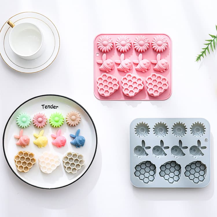 In Stock: 11-Piece Bee Flower Honeycomb Shape Silicone Mold for Baking Cakes, Handmade Soap, and Chocolate Mold