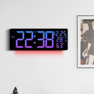 Cross-Border New LED Colorful Wall Clock, RGB Color-Changing Living Room Wall Clock, Multifunctional Alarm Clock, Large Size 6669R