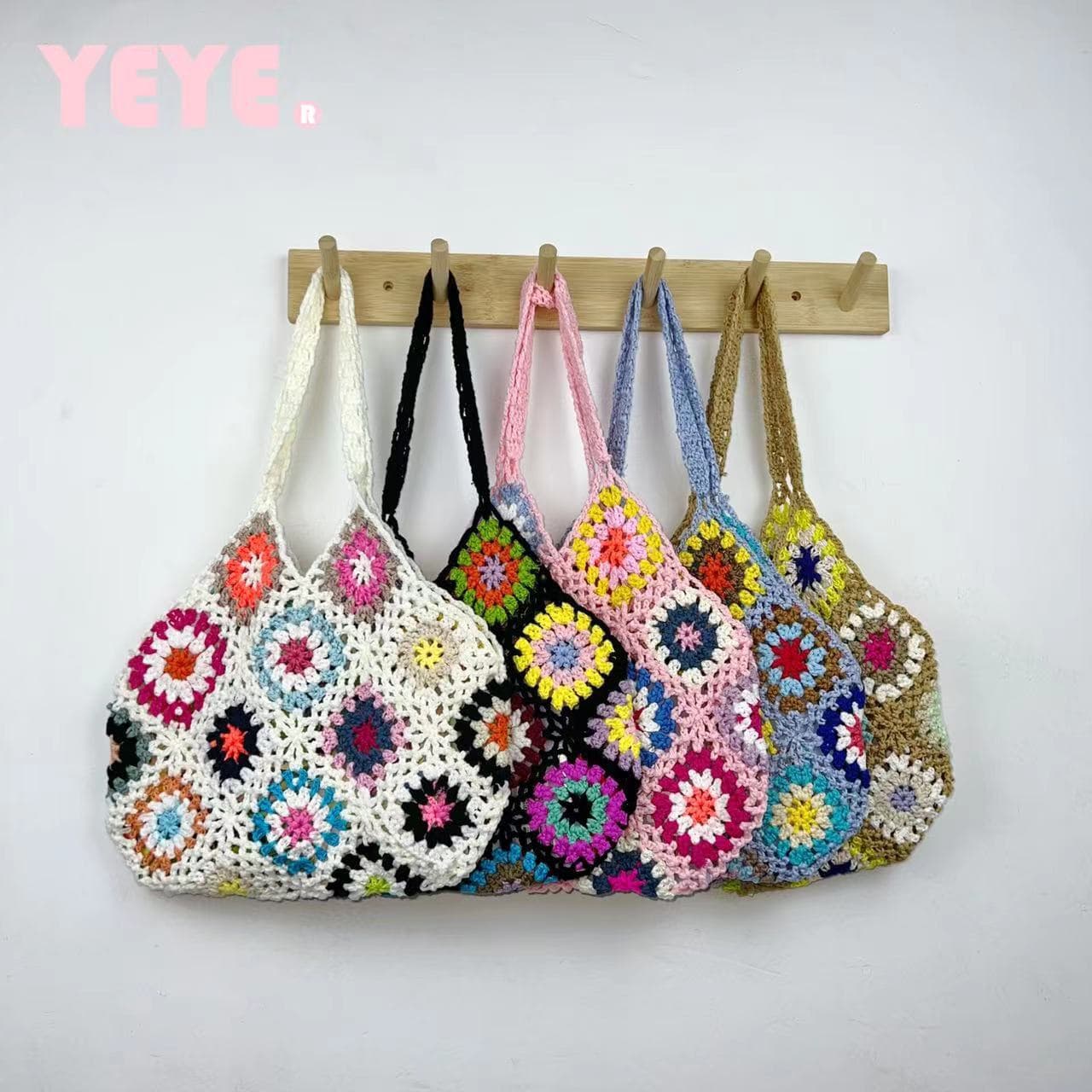 Spring and Summer Granny Square Single-Shoulder Handwoven Bag DIY Kit Camellia Bag Crochet Knitting Bag for Women