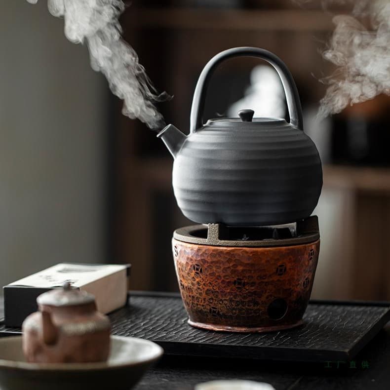 Caomu Temple Purple Copper Hammer Pattern Alcohol Stove Charcoal Stove Tea Brewing Household Charcoal Stove Tea Room Tea Ceremony Tea Brewing Set Tea Warmer