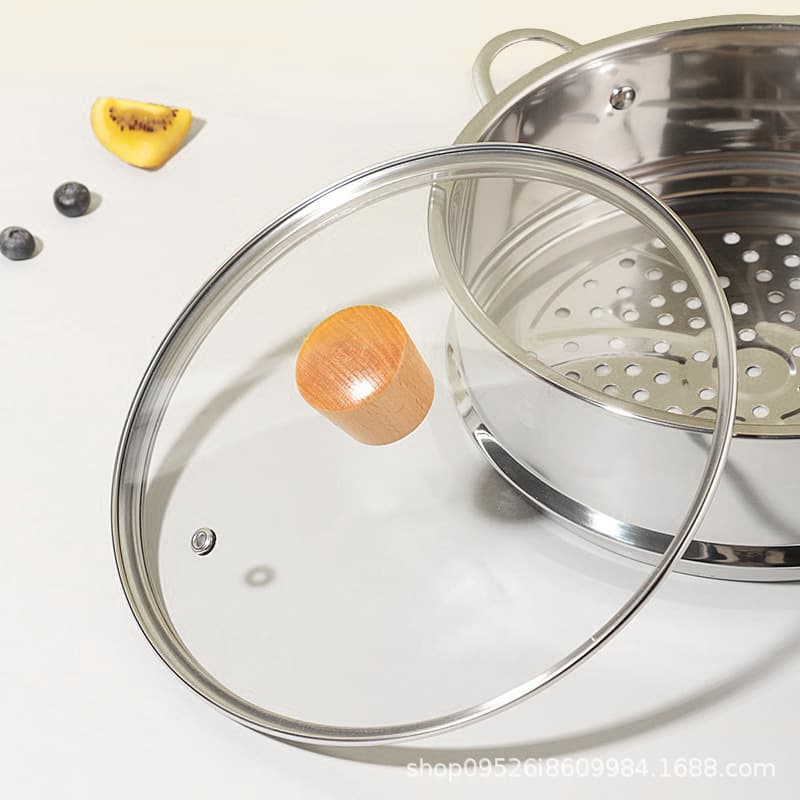G-Type Thickened Tempered Glass Lid, Transparent Pot Cover with Wooden Handle and Vertical Top Knob