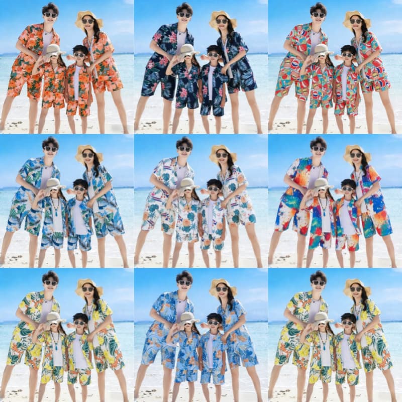 Sanya Tianya Family Matching Outfits for Four: Hawaiian Floral Shirts and Beachwear for Island Vacation