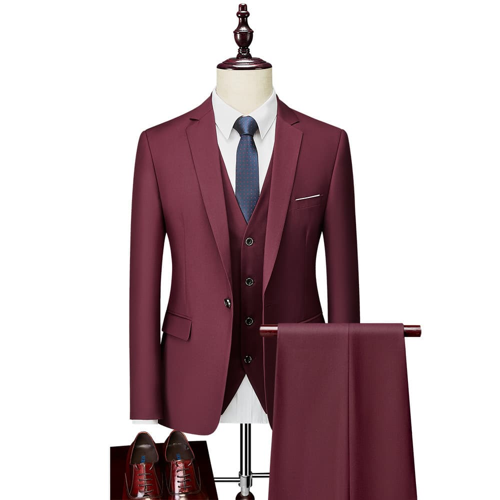 2026 Amazon Export Men's Business Casual Suit Set, Groom One-Button Formal Suit 3-Piece Set