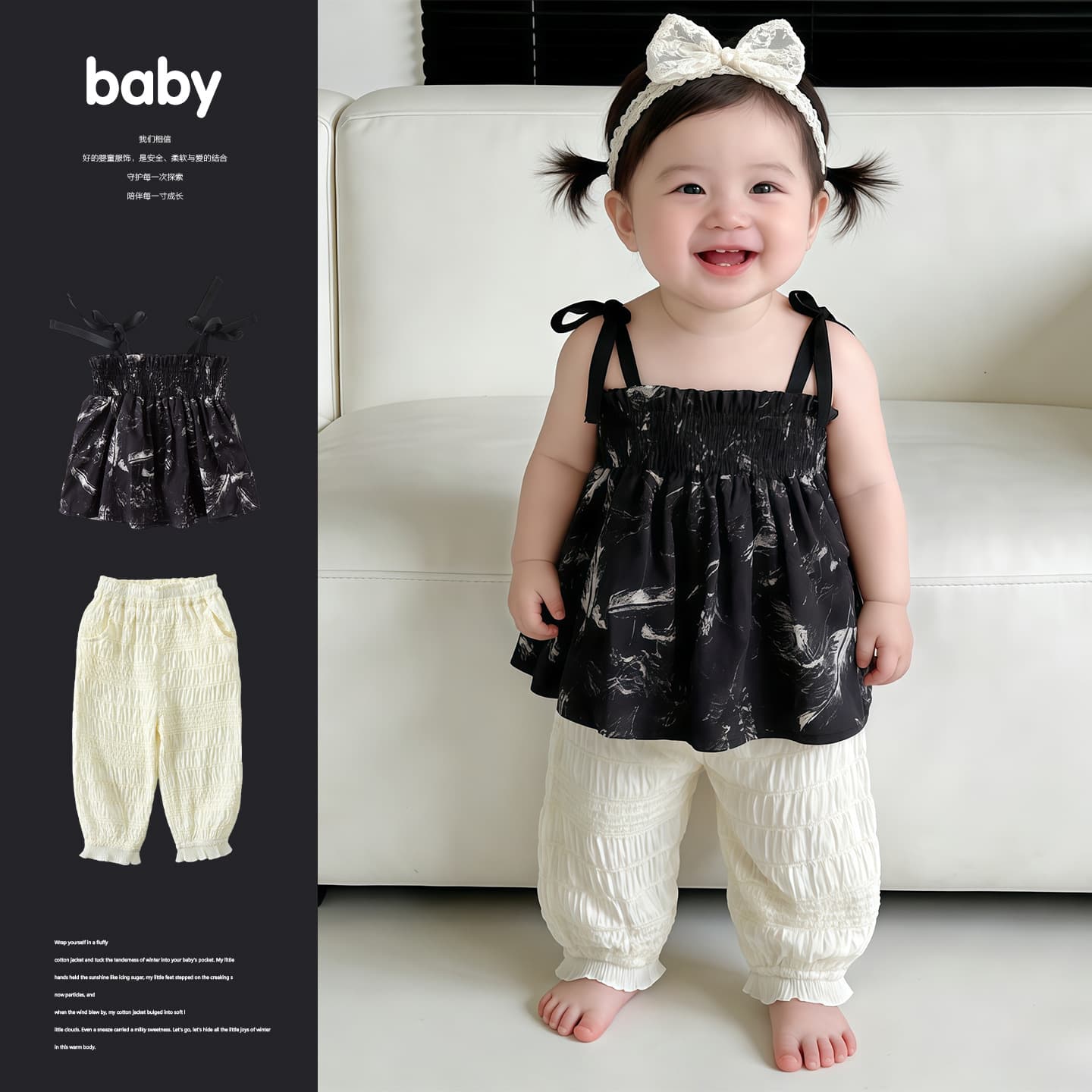 Infants and young children Korean style fashionable flower suspender baby girl summer thin simple jacquard anti-mosquito pants