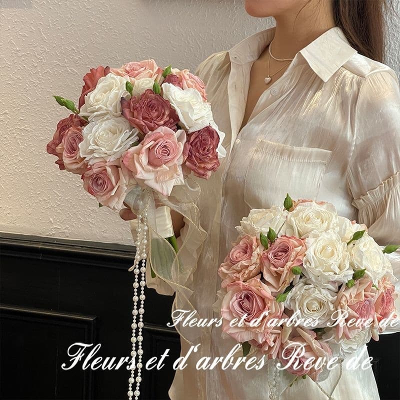 Bouquet Decoration for Living Room, Wedding Certificate Ceremony, Rose Vintage Table Artificial Flowers, Photo Prop Simulation Bouquet