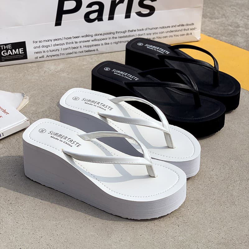 Heightening flip-flops for women's summer outer wear non-slip high-heeled thick-soled seaside beach flip-flops for women wholesale
