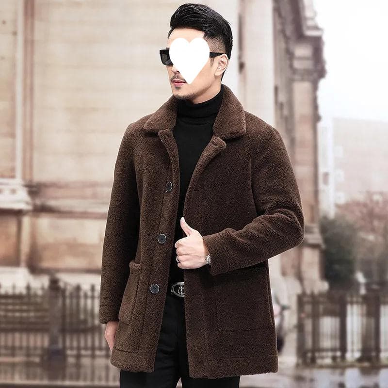 Lamb velvet autumn and winter new jacket lapel short leather jacket men's lamb velvet thickened warm long-sleeved large size jacket