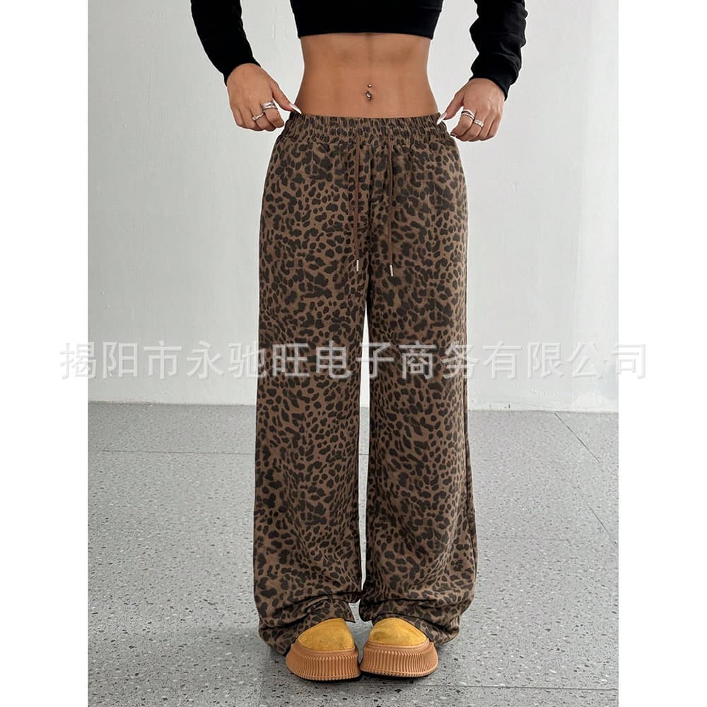 Japanese Trendy Summer New American Style Youth Fashion Leopard Print Casual Pants Camouflage Slimming Wide-Leg Floor-Length Pants