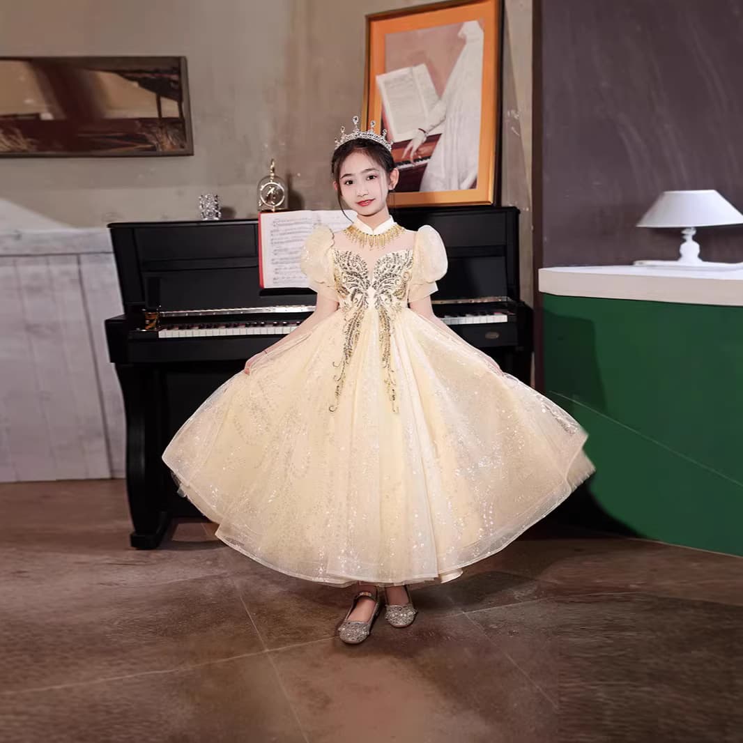 Girls' Piano Performance Dress Birthday Princess Gown Hostess Flower Girl Wedding Dress Piano Gown for Girls