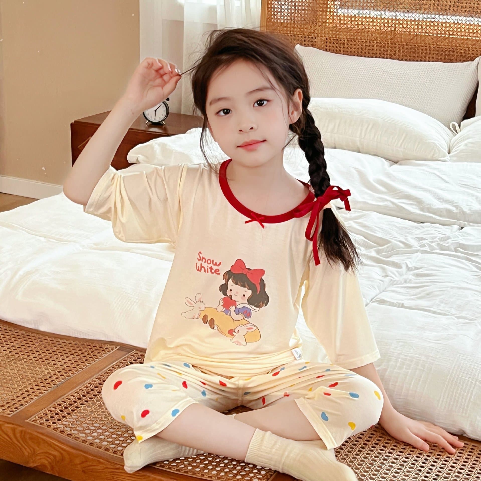 Three-Quarter Sleeve Suit Summer Thin Lace Baby Air-Conditioned Clothes for Boys and Girls Home Clothes Kidsren's Pajamas Yasail