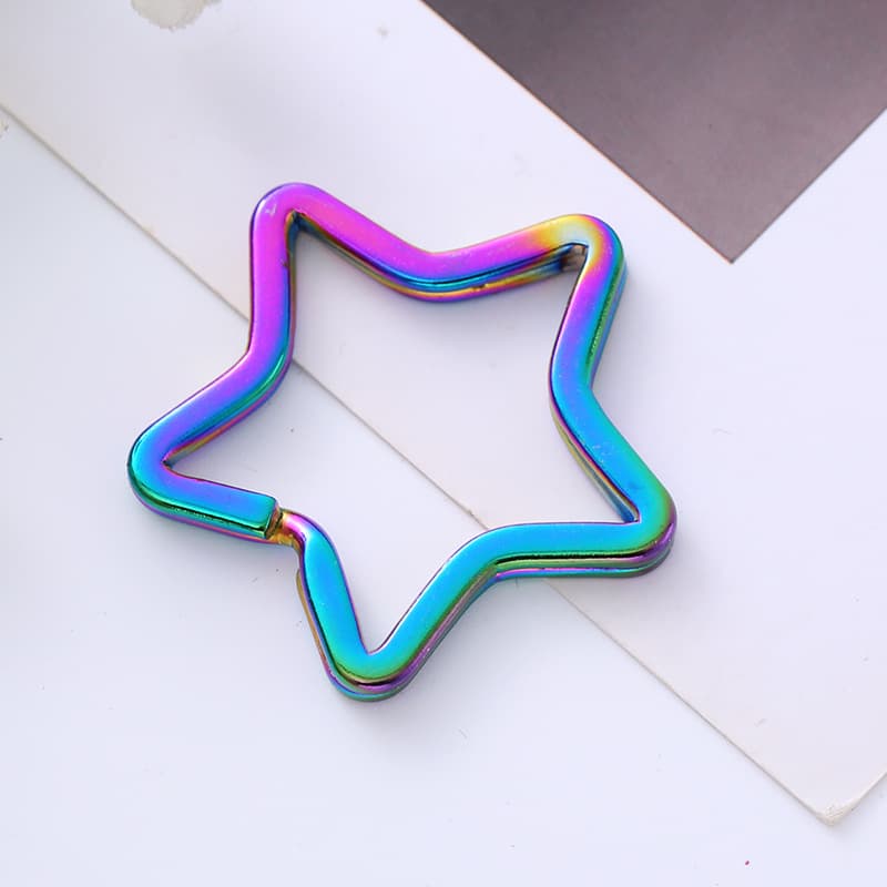 35mm metal five-pointed star keychain vacuum electroplating colorful star buckle star keychain DIY jewelry accessories