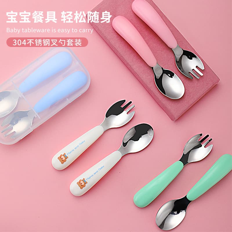 304 Stainless Steel Kids Tableware Set Portable Cartoon Spoon Baby Spoon Feeding Utensils