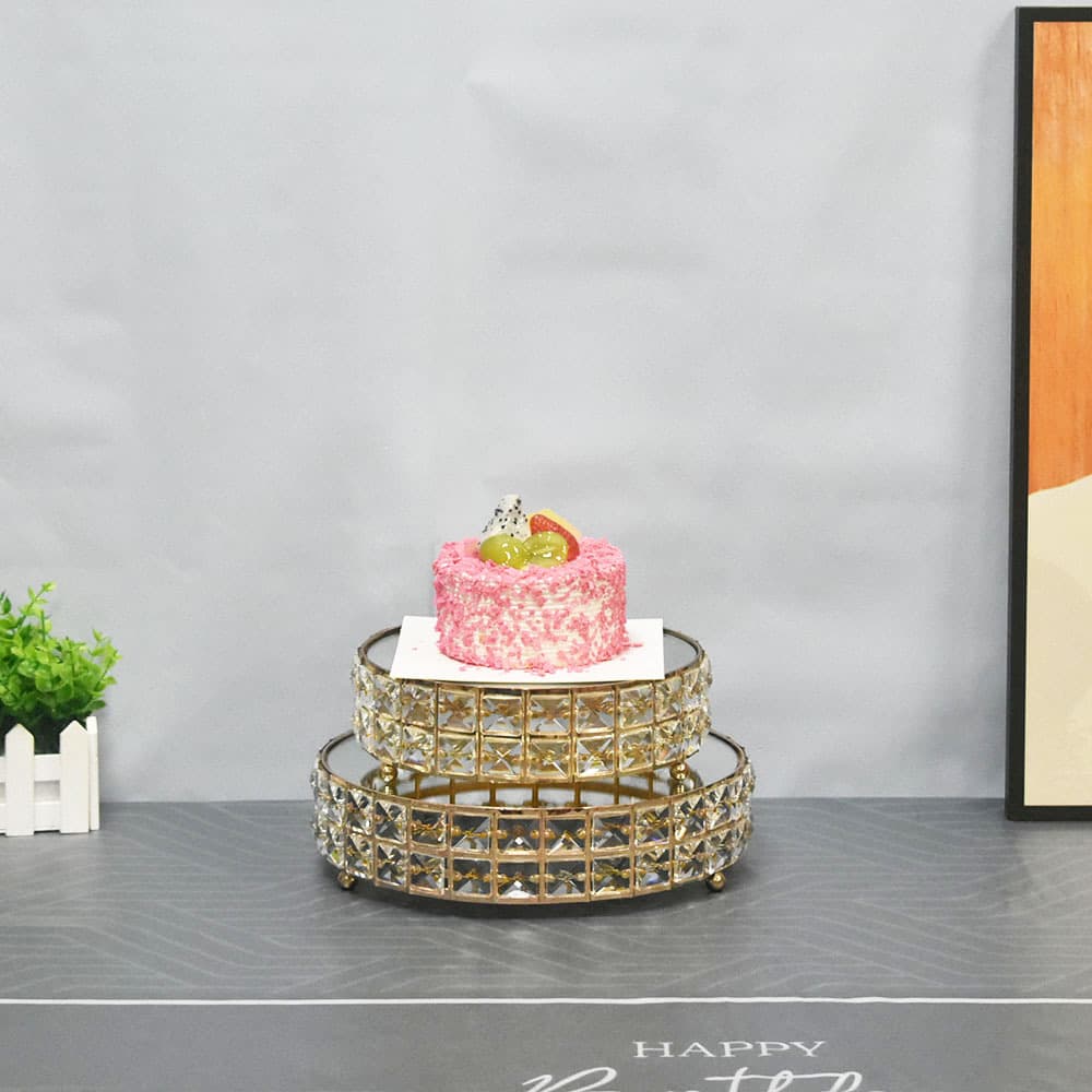 Factory Direct Light Luxury Cake Crystal Tray Hotel Wedding Decoration Dessert Fruit Round Mirror Glass Ornament