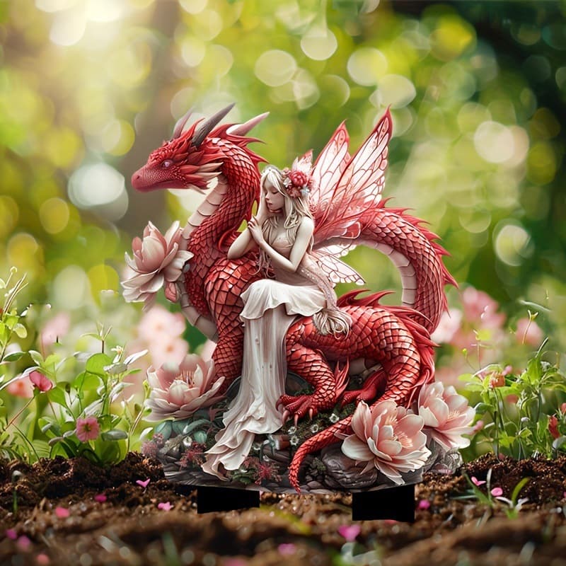 Cross-border art deco style acrylic fairy and dragon red flowers gift lawn potted place card