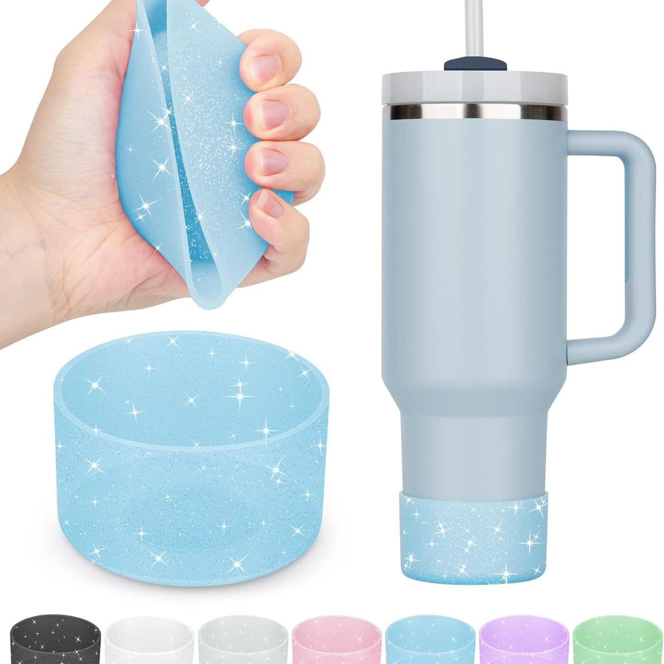 2Pcs Silicone Glitter Neon Cup & Water Bottle Boot Protective Cover - 12-24Oz & 20-40oz, Avoid