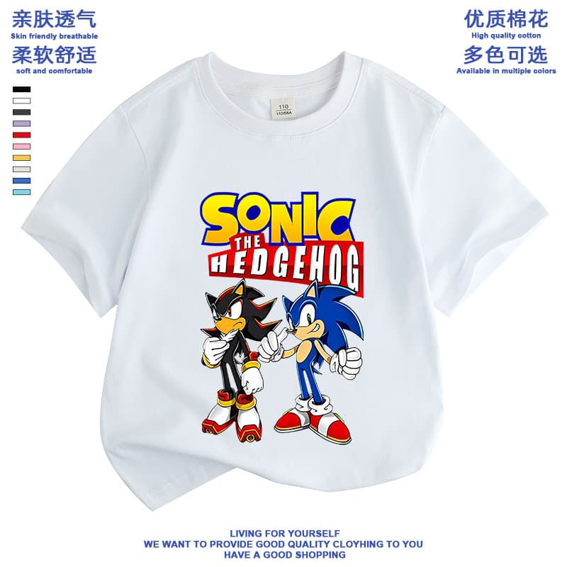 Sonic the Hedgehog Cartoon Print Boys Girls Students Kids Short Sleeve Cotton T-Shirt Plus Size Summer Clothing