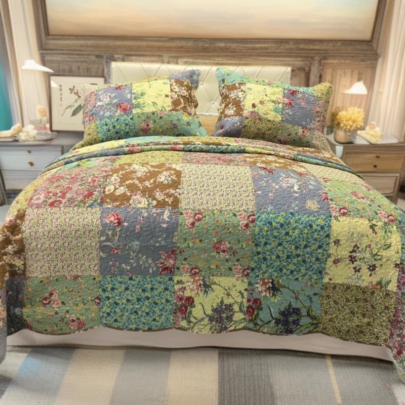 Export to Europe and America Quilted Bed Cover Pure Cotton Bedspread European Handmade Patchwork Cotton Padded Thickened Bed Sheet Bed Cover 3-Piece Set