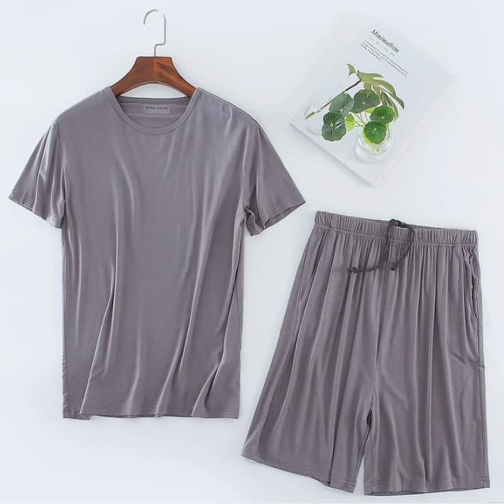 Men's Modal Short Sleeve Shorts Loungewear Set - Summer Thin Loose Round Neck Home Pajamas Breathable Comfortable