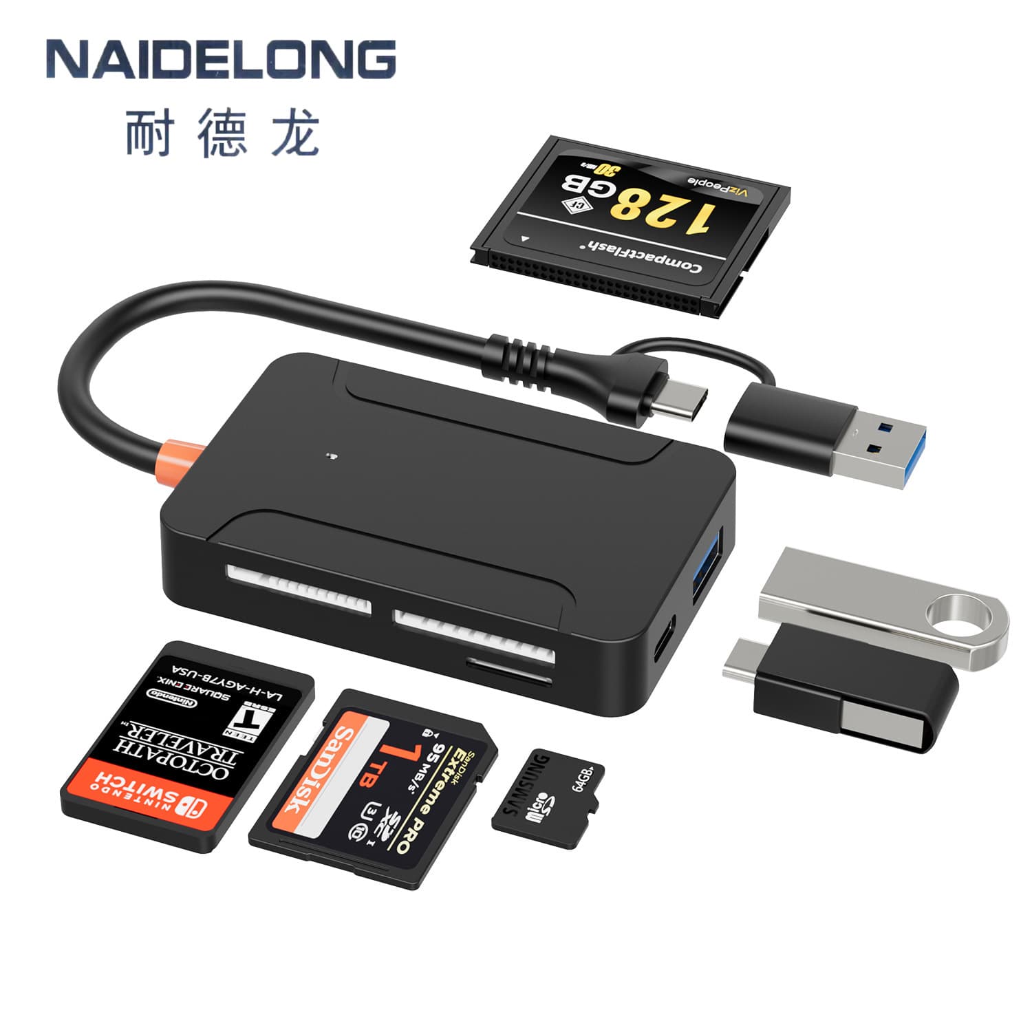 USB+Type-C multifunctional eight-in-one card reader docking station reads TF/SD/MS/CF/USB3.0 cross-border