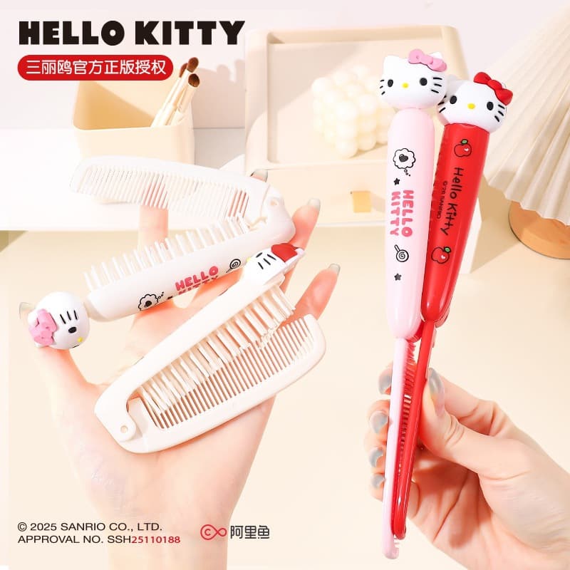 Genuine cartoon Hello Kitty folding comb for girls to take with them when going out, cute cartoon children's portable bangs comb