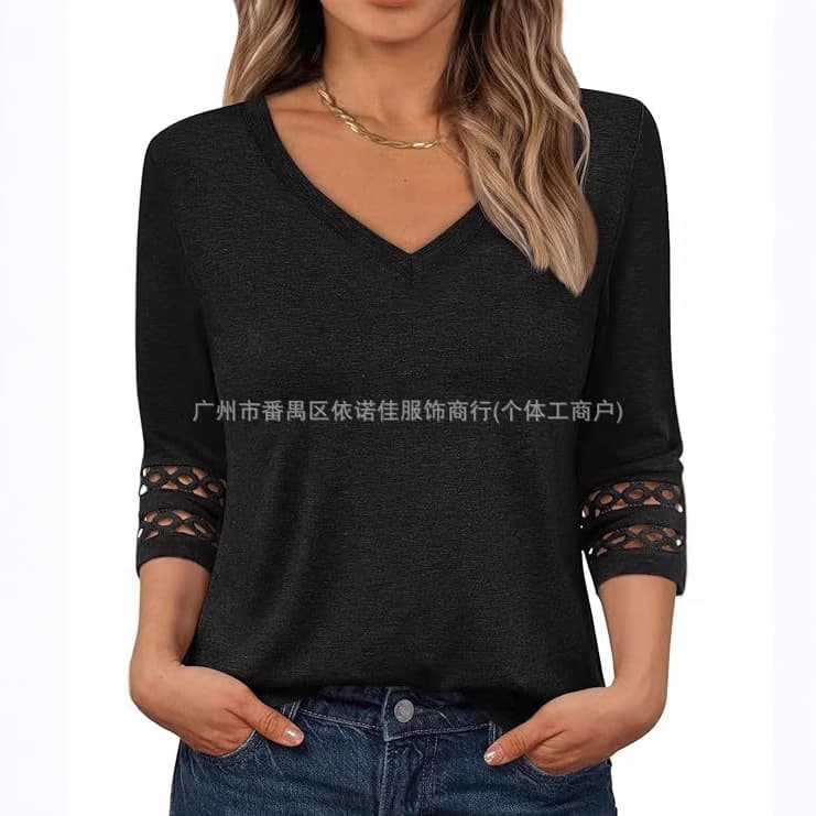 Fashionable Large 3/4 Sleeve Women's Top V-Neck Lace Waist Dress Casual Business Women's Fashion Set 20