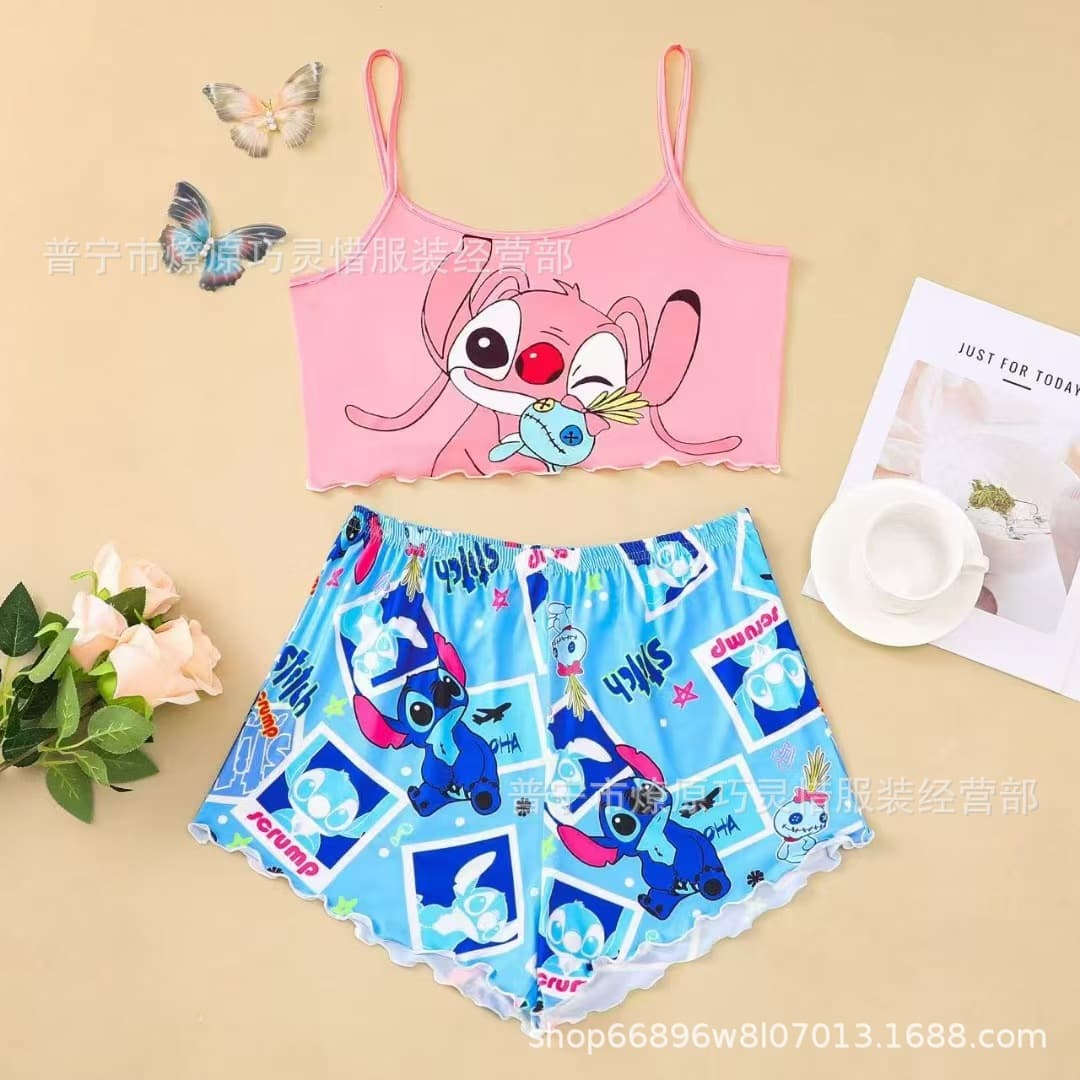 Women's Summer Thin Camisole Sleepwear Set, Sweet and Cute Student Two-Piece Set, Sexy Loose Loungewear