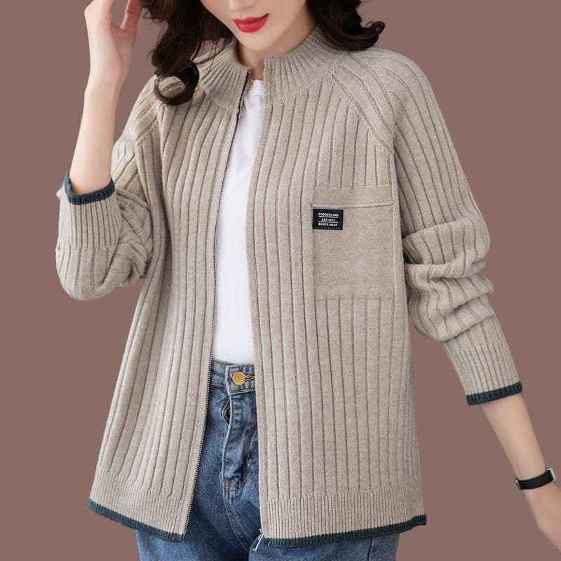 Women's Knitted Cardigan Jacket 2025 Spring/Autumn New Arrival Loose Trendy Long Sleeve Casual Zip-up Sweater