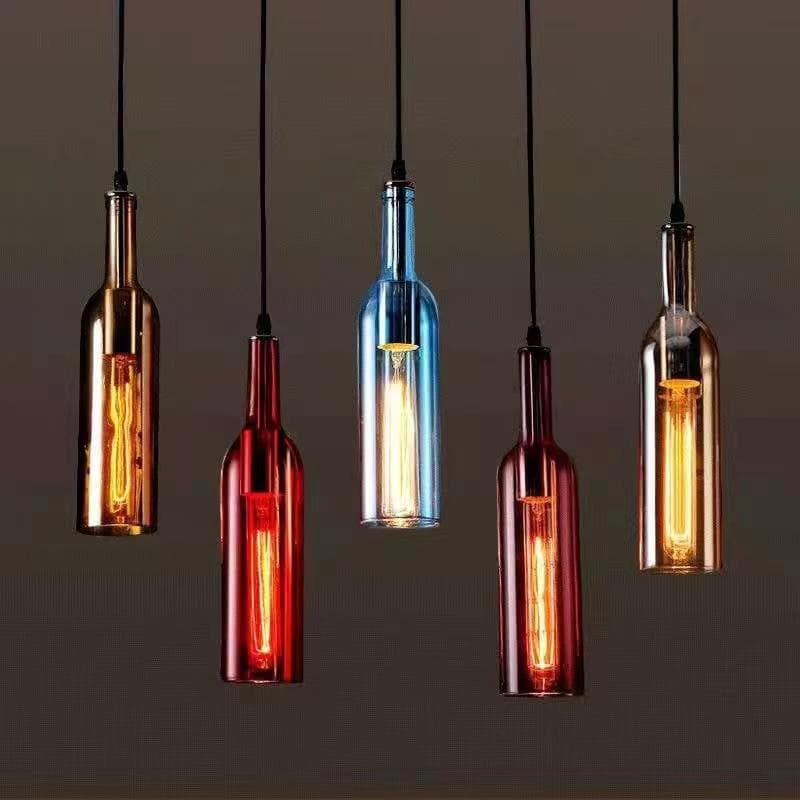Creative Wine Bottle Pendant Light, Vintage Industrial Style for Music Bars, Pubs, and BBQ Restaurants, Beer Bottle Decorative Lamp