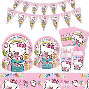 New Hello Kitty Cat Party Paper Plates, Disposable Tableware for Children's Birthday Party Decoration