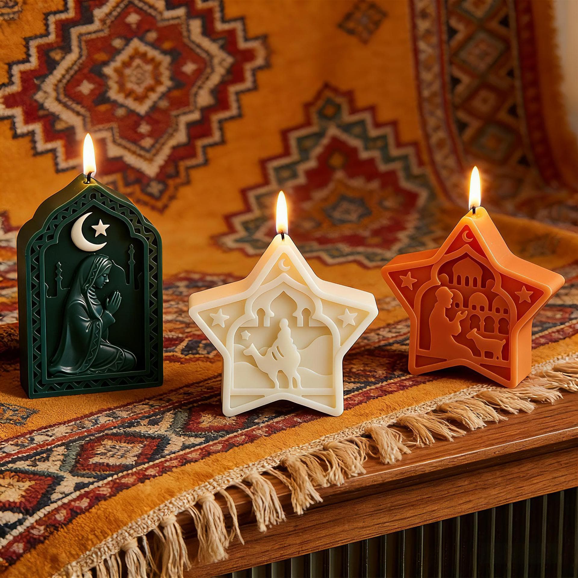 Arabic Style 3D Relief Candle Mold Star Moon Camel Mosque DIY Aromatherapy Plaster Silicone Mold