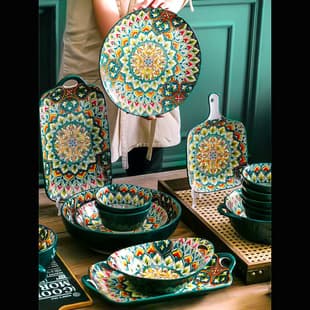 Bohemian Porcelain Bowl Tableware Export Tableware Cross-Border Porcelain Daily Kitchen Green Set