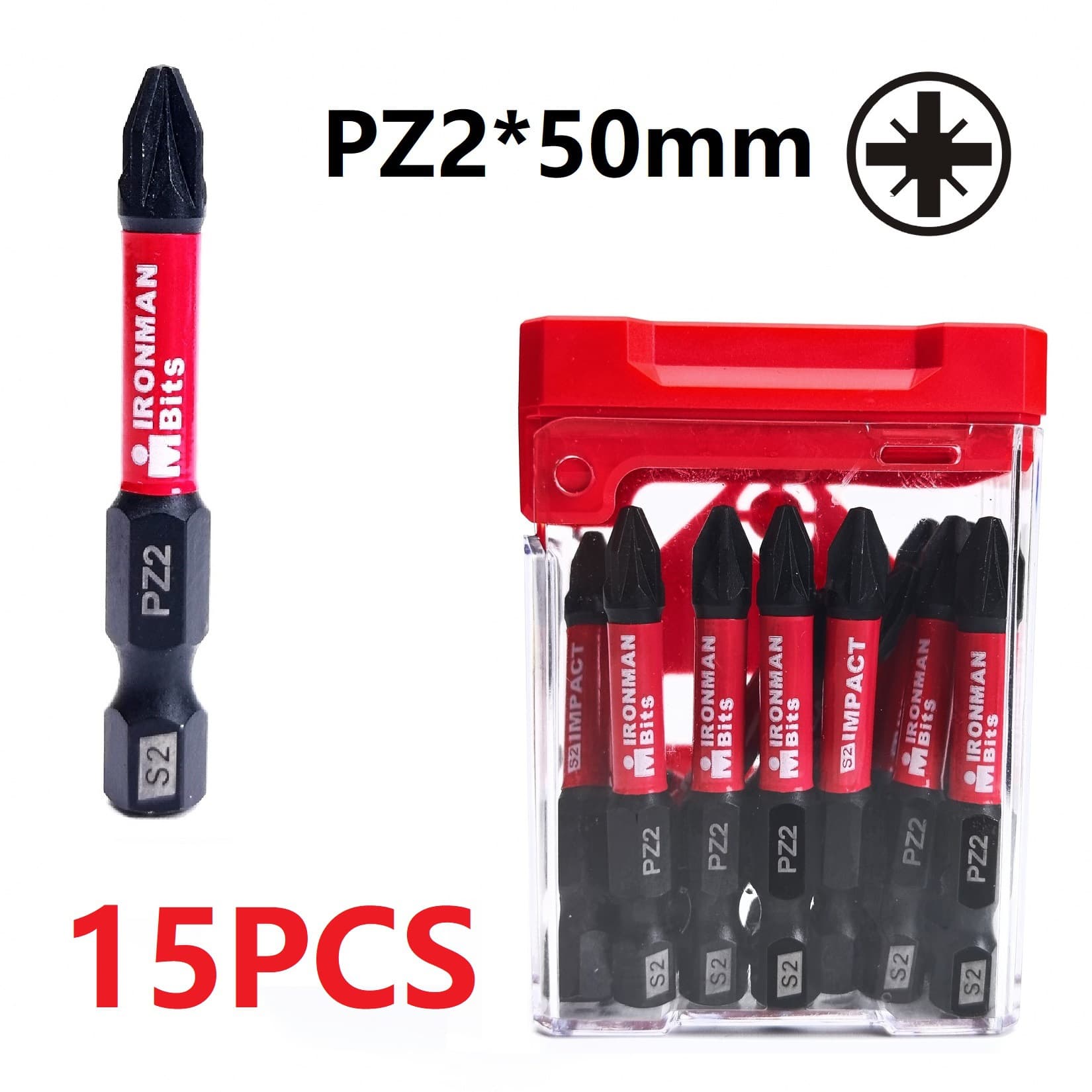 15PCS Cross-head PZ50mm Long Black Single-end Impact-resistant Torque Screwdriver Bits S2 Cross-border