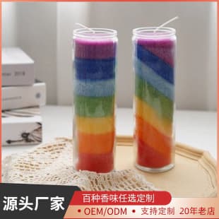 Rainbow Candle Large Ice Flower Rainbow Glass Pillar Candle Soy Wax Indoor Lighting Smokeless Candle Aromatherapy Decoration