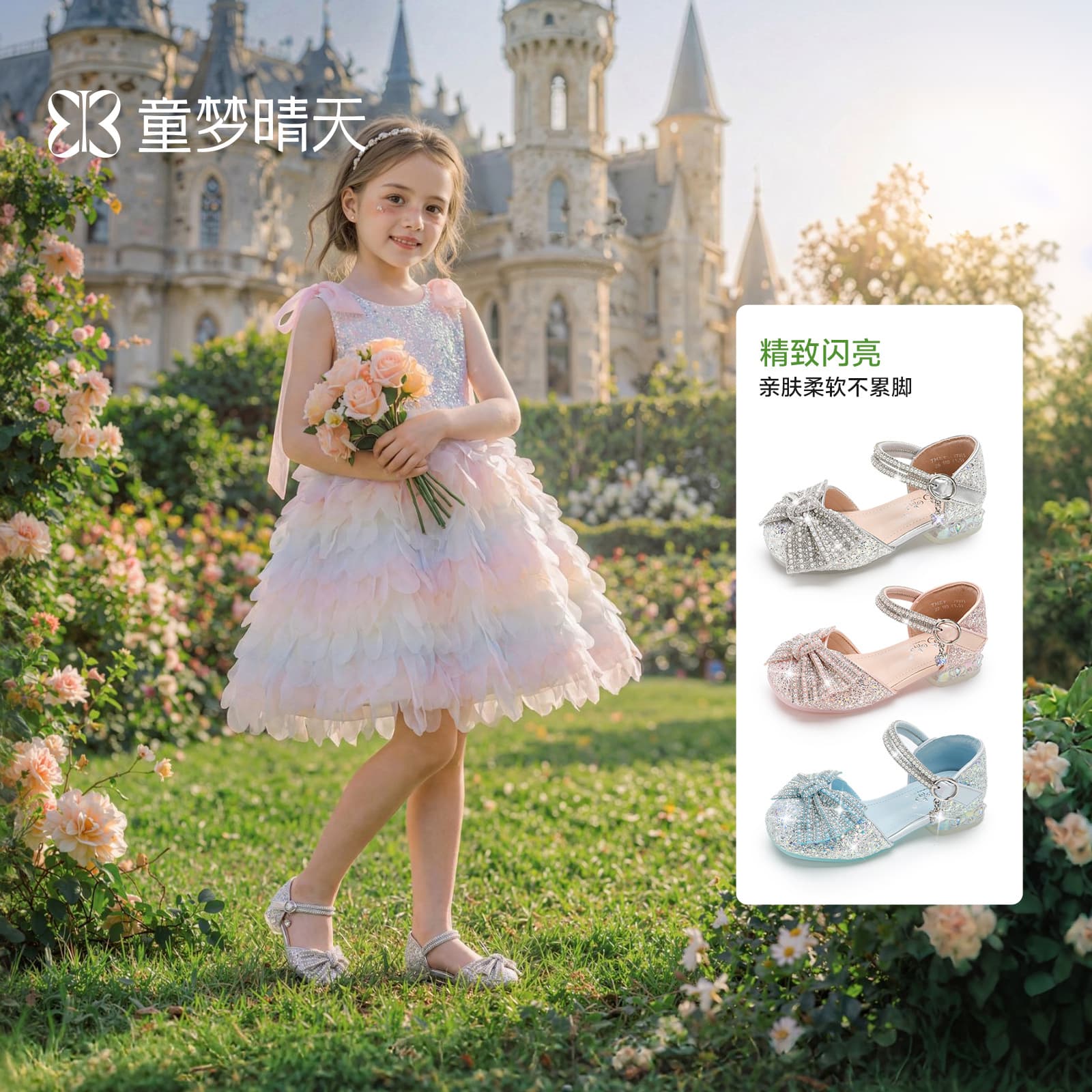 Girls Princess Shoes 2026 Spring Summer New Children's Sparkling Crystal Shoes Soft Sole Little Leather Shoes High Heels