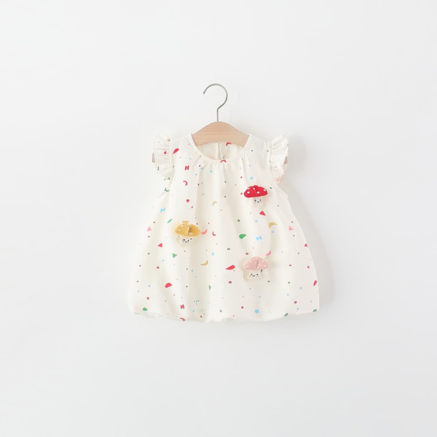 Girls' Dress Summer Children's Baby Girl Cartoon Mushroom Print Cotton Bubble Skirt Cute and Stylish