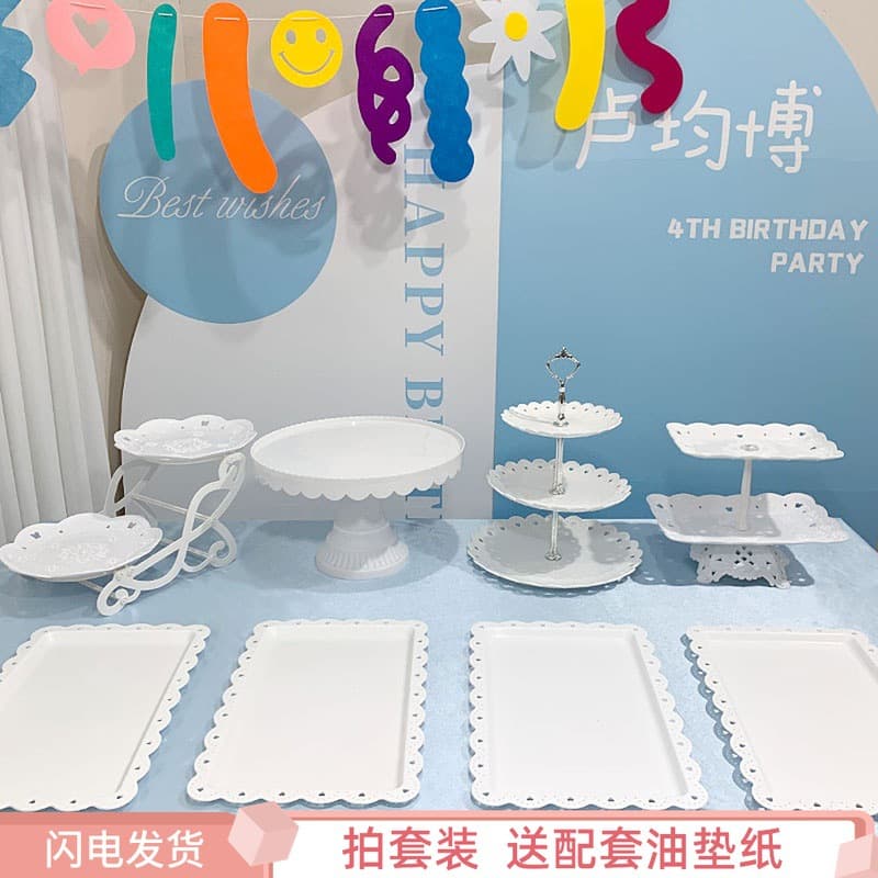 Wedding Dessert Table Display Stand Cake Holder Pastry Tray Hollow Serving Plate Tea Break Table Setting Birthday Decor