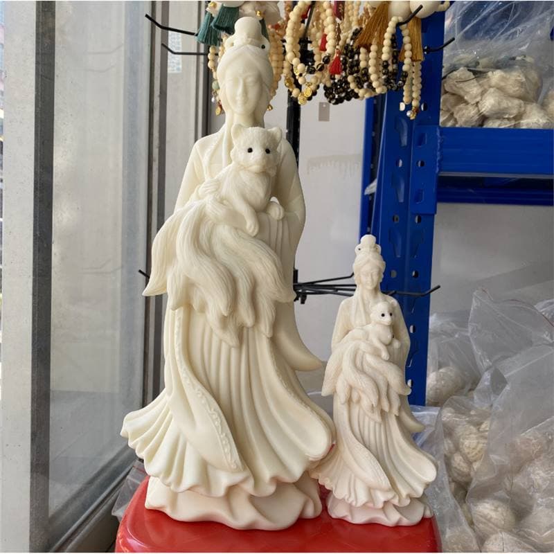 Ivory Nut Carved Nine-Tailed Fox Fairy 35/16/13cm Decorative Craft Ornament for Living Room Office Desk
