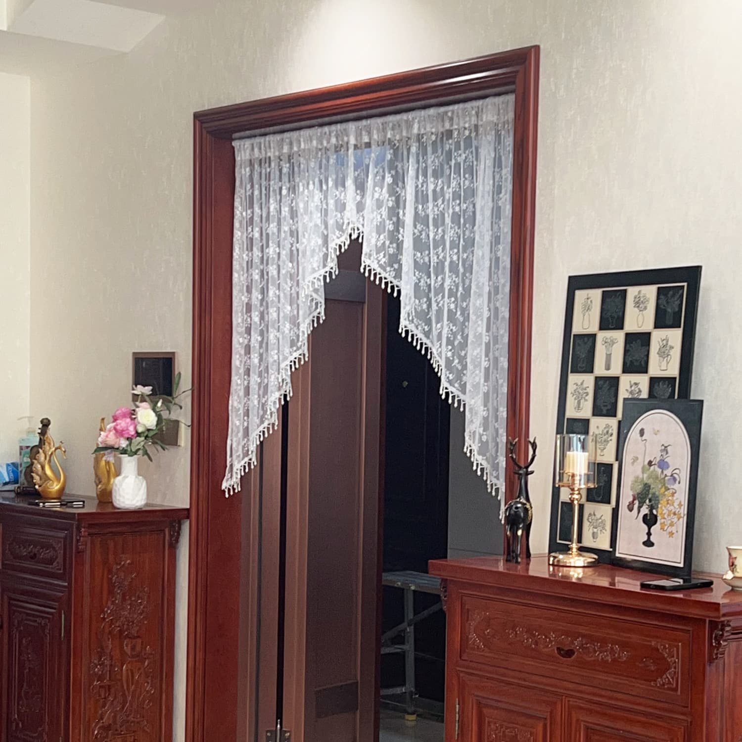 French Handmade Pearl Curtain, No-Drill Room Divider, Arch Doorway Ambiance Curtain, Feng Shui Half Curtain