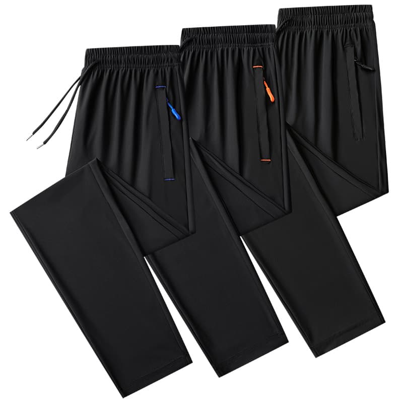 Ice Silk Men's Summer Thin Sports Pants, Big Size Quick-Dry Elastic Long Pants, Nylon Casual Pants
