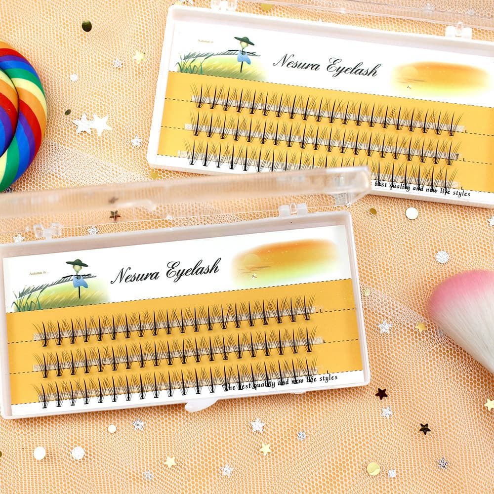 L-Curve Hand-Placed Hot Melt Fluffy Lashes, Single Cluster Self-Adhesive False Eyelashes, Multiple Specifications Available, Wholesale Price