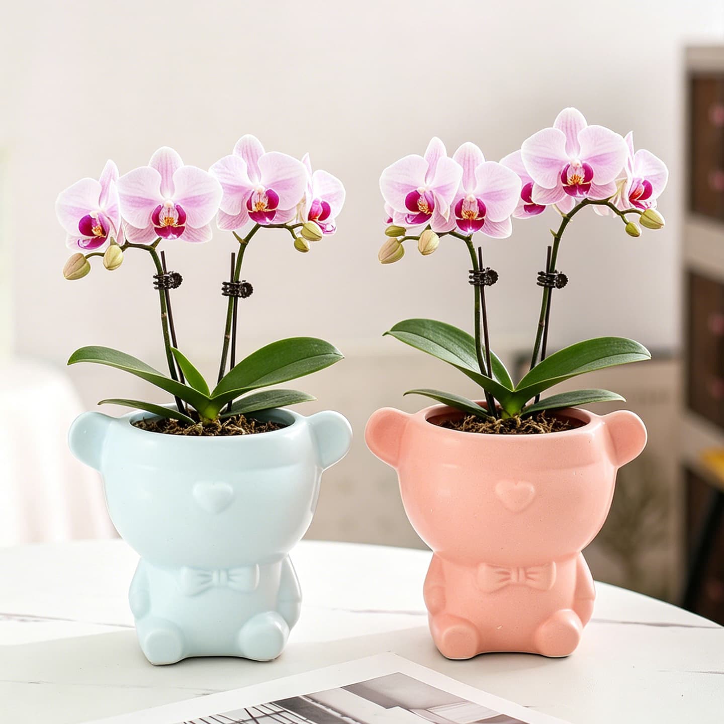 Source manufacturer wholesale ceramic flower pots for Phalaenopsis orchids, modern cartoon style, home desktop, cross-border artificial flowers, green plants, small pots